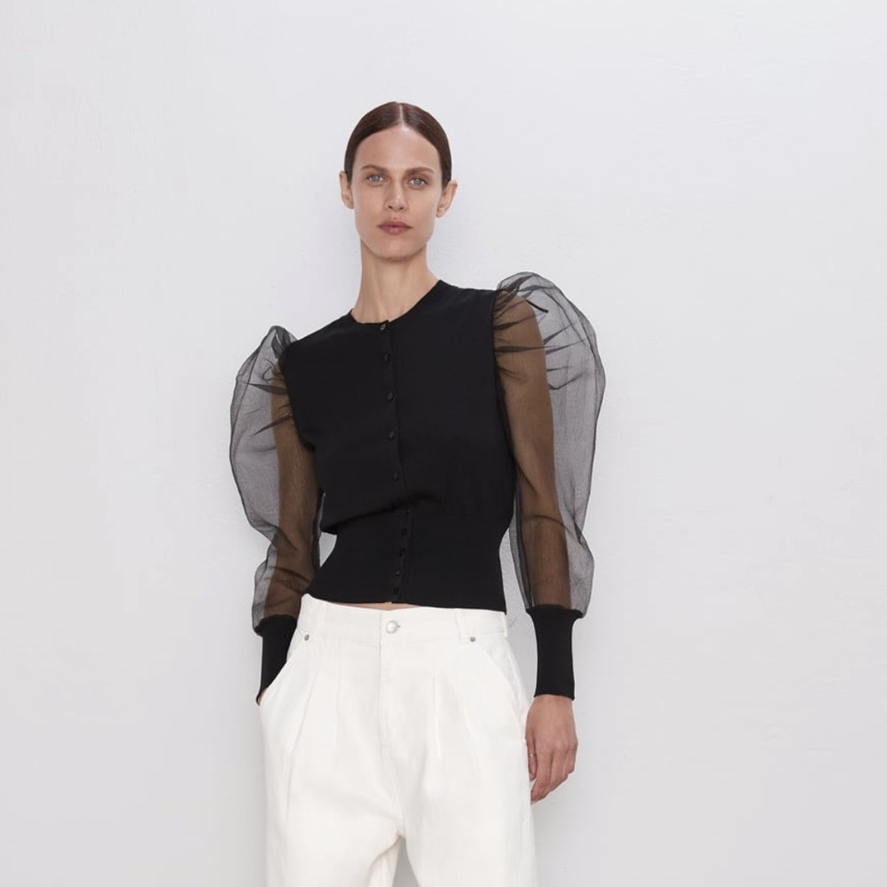 SHEER SLEEVE CARDIGAN